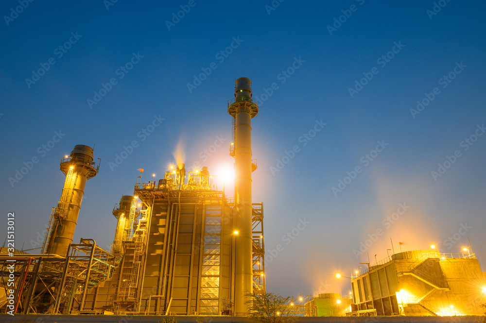 Glow light of petrochemical industry on sunset and Twilight sky ,Power plant,Energy power station area