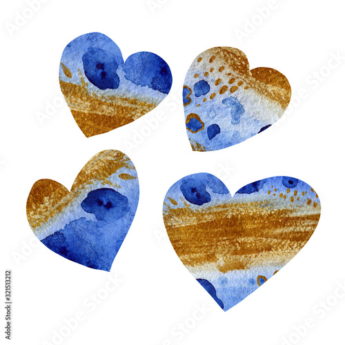 set of watercolor hearts. cute hearts, carved from a watercolor background. watercolor texture. Beautiful colorful overflows. day of all lovers, creating a romantic mood. The concept of luvi. romantic