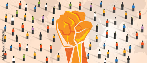 People power hand fist raise together with crowd. May people celebrate together fight for freedom patriotic fight for diversity