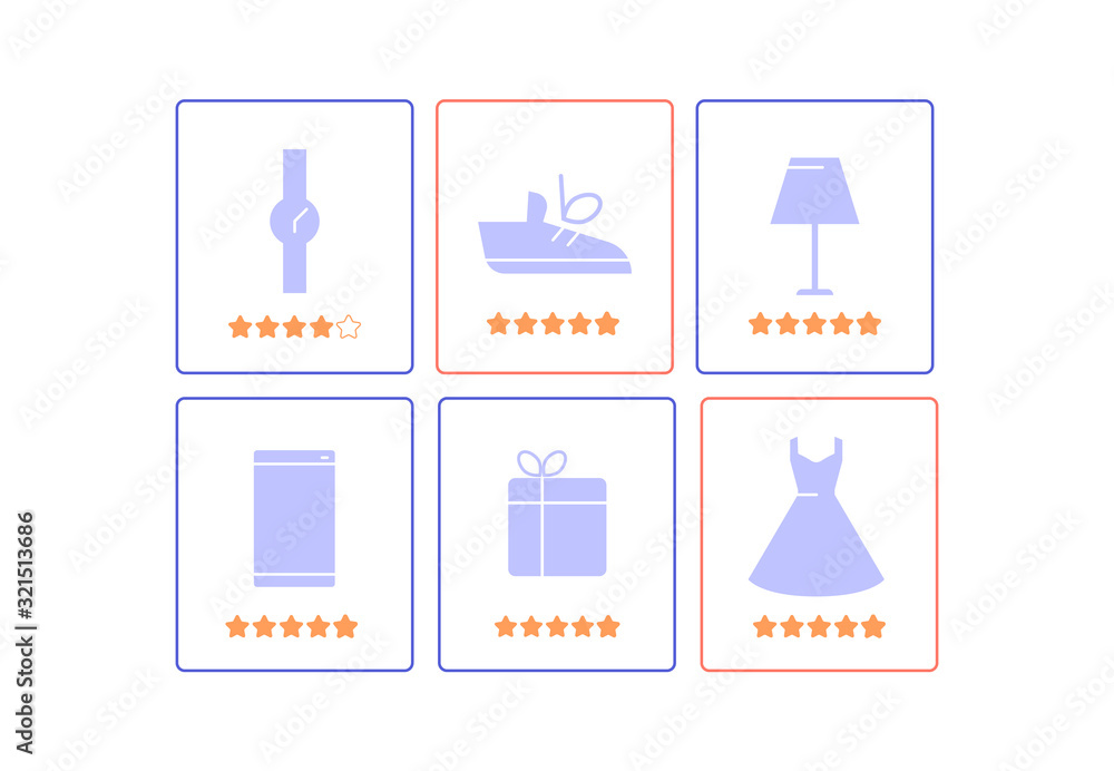 Cards with categories of goods in the online store. Shopping mobile application. Set of icons. Vector flat. Cards with categories of goods in the online store. Shopping mobile application. Set of icons. Vector flat.