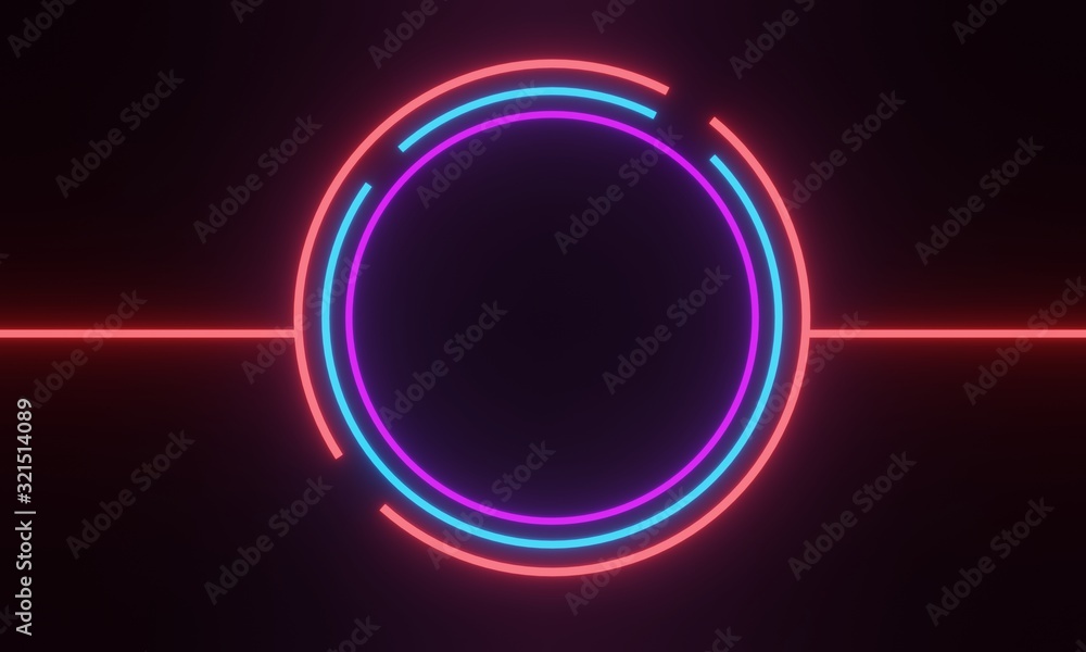  3d Neon light background. Blue ,pink and ultraviolet color that glowing in the darkness. Laser lines show.