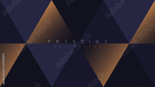 Dark blue premium minimalist background with luxury golden geometric elements triangle, circle etc. Prestige background for poster, invitation card, banner, flyer, cover etc. Vector EPS.
