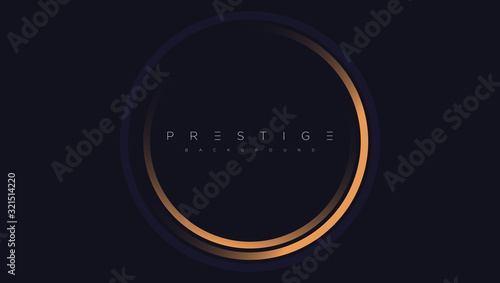 Dark blue premium minimalist background with luxury golden geometric elements triangle, circle etc. Prestige background for poster, invitation card, banner, flyer, cover etc. Vector EPS.