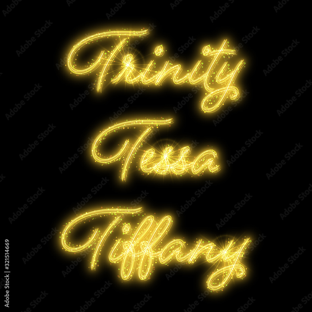 Female names made of sparkler. Design element for birthday card, bridal shower or wedding invitation Female names made of sparkler. Design element for birthday card, bridal shower or wedding invitation