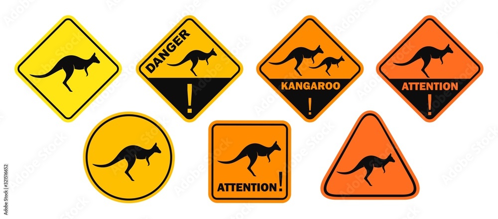 Kangaroo road sign. Isolated kangaroo on white background Kangaroo road sign. Isolated kangaroo on white background
