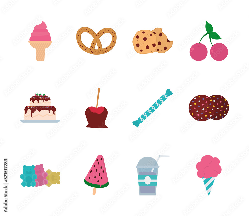 Isolated sweet food icon set vector design Isolated sweet food icon set vector design