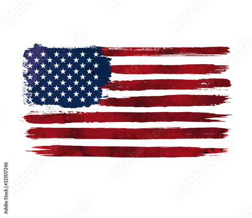 Watercolor flag of America. USA flag. Distressed  usa flags. EPS 10, Clip art. Only commercial  use