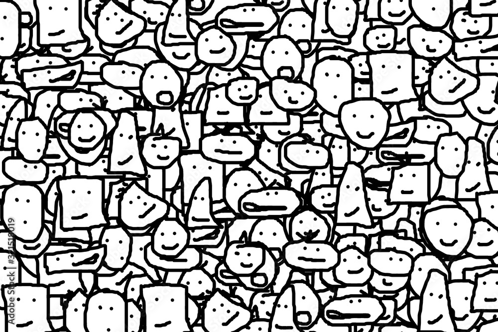Smile face and emotion Cartoon Doodle texture background pattern design wallpaper , Hand drawn
