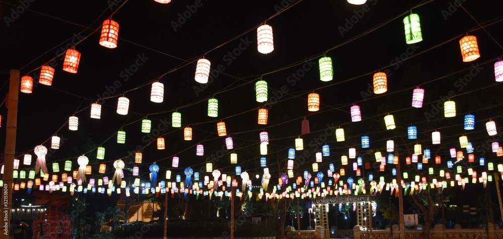 Colorful Paper lantern at night. Nan, Thailand.