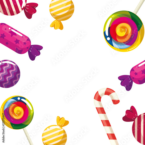 frame of delicious candies decoration vector illustration design