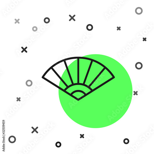 Black line Traditional paper chinese or japanese folding fan icon isolated on white background. Vector Illustration