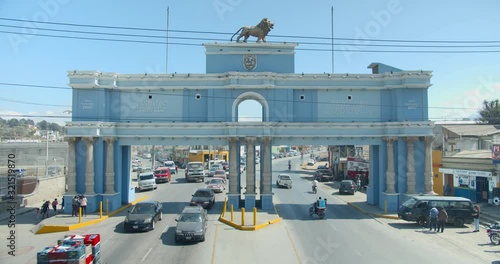 Traffic Entering Xela Quetzaltenango through Monumental Archway Time-lapse photo