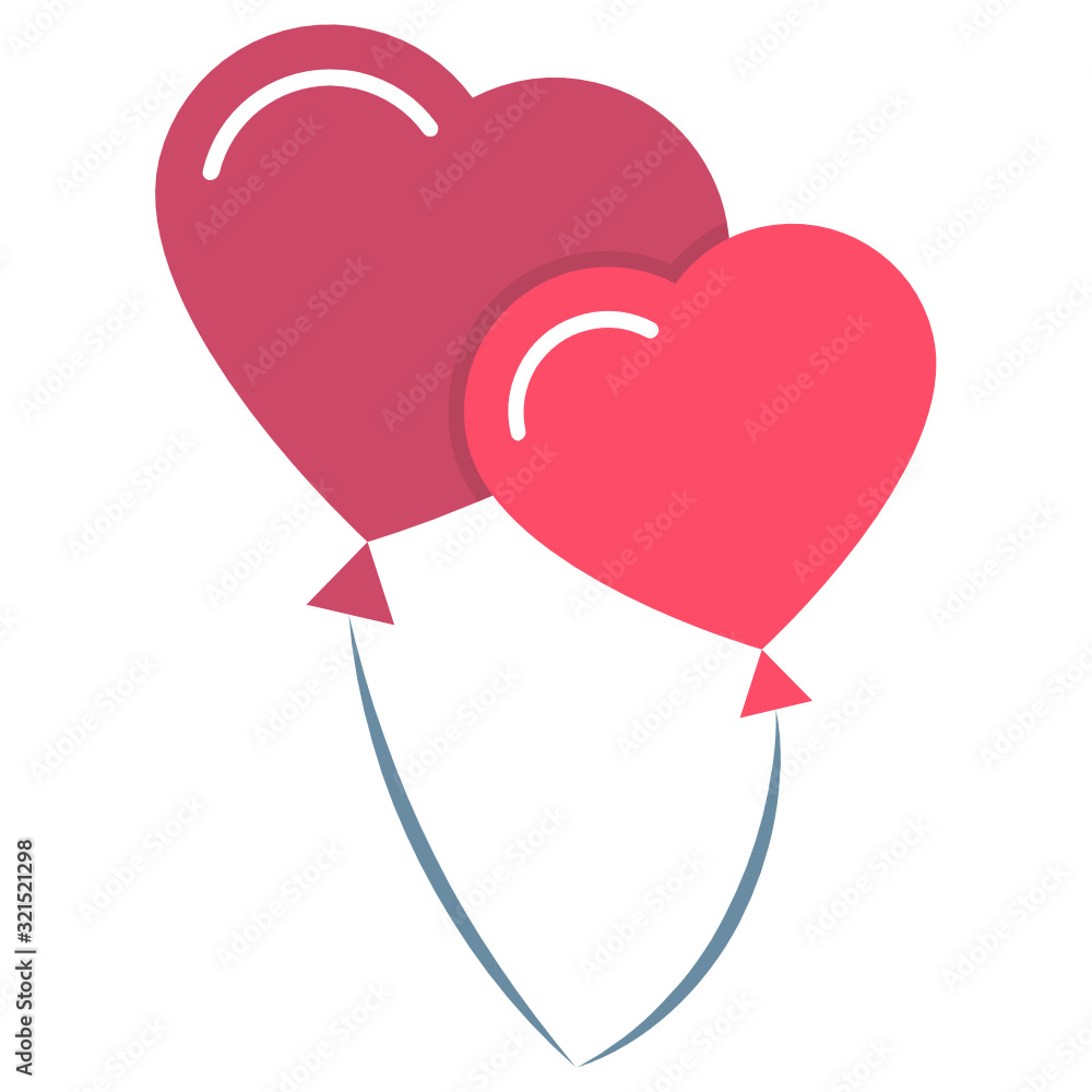 Heart Shape Balloon Concept, Valentines Day Celebration Decoration elements Vector Color Icon Design