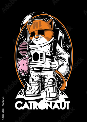 cat astronaut mascot illustration tshirt