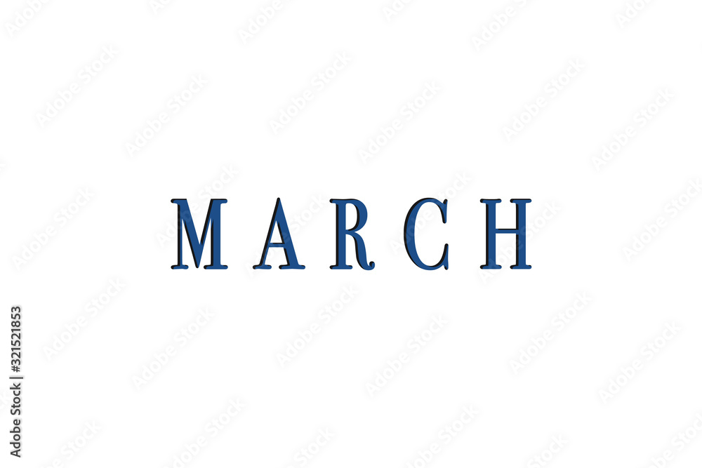 The month of March is isolated in blue on a white background for the calendar.
