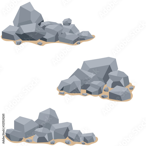 A mountain of stones, stones stacked in the form of a mountain. Vector illustration of stones with a shadow.