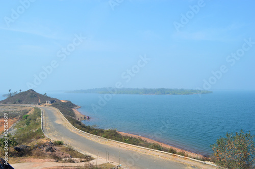 Aerial view of beautiful blue Kangsabati lake of Mukutmanipur, Bankura,West Bengal India