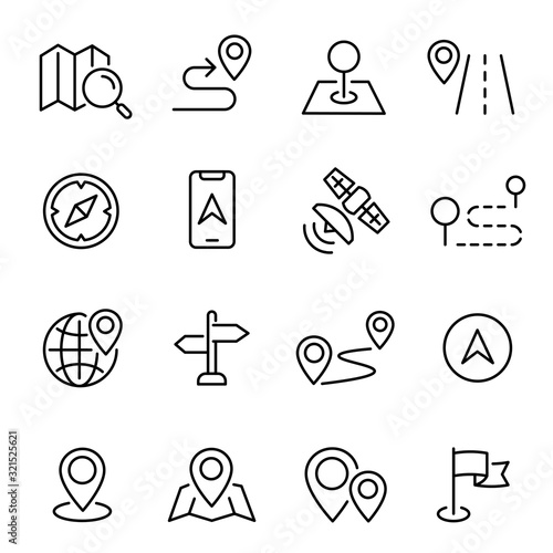Navigation line icons or symbols linear vector illustration.