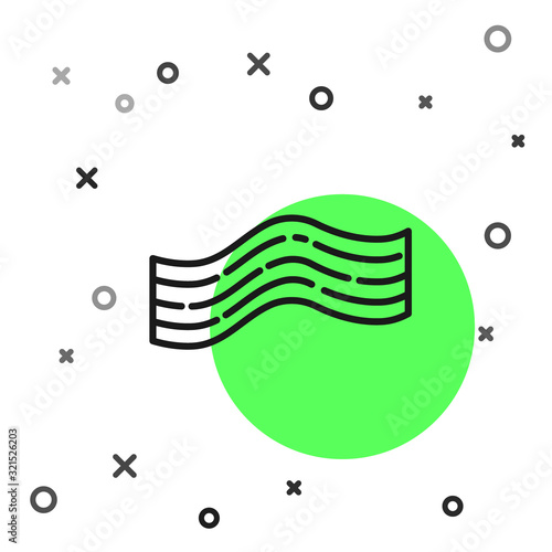 Black line Bacon stripe icon isolated on white background. Vector Illustration