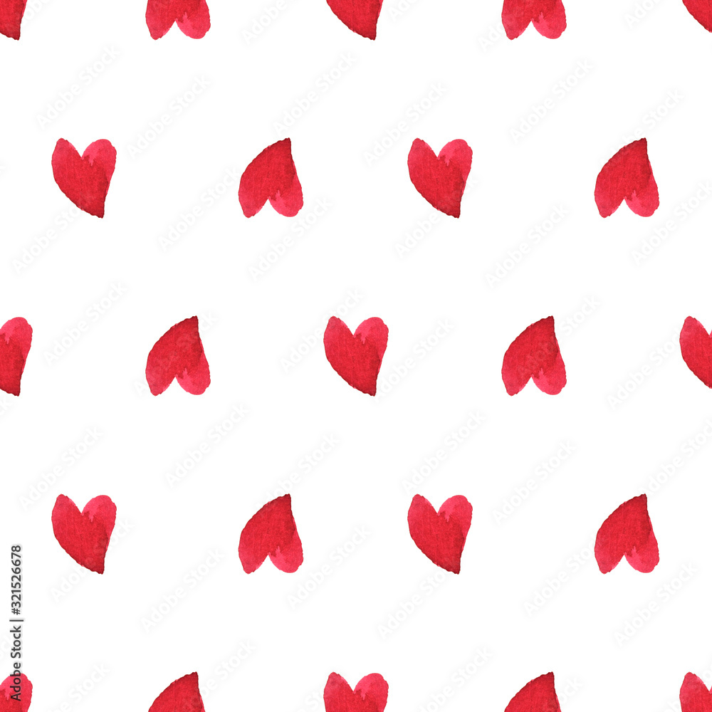 valentine Red heart shape watercolor paintng in seamless pattern witn clipping path on white background valentine Red heart shape watercolor paintng in seamless pattern witn clipping path on white background