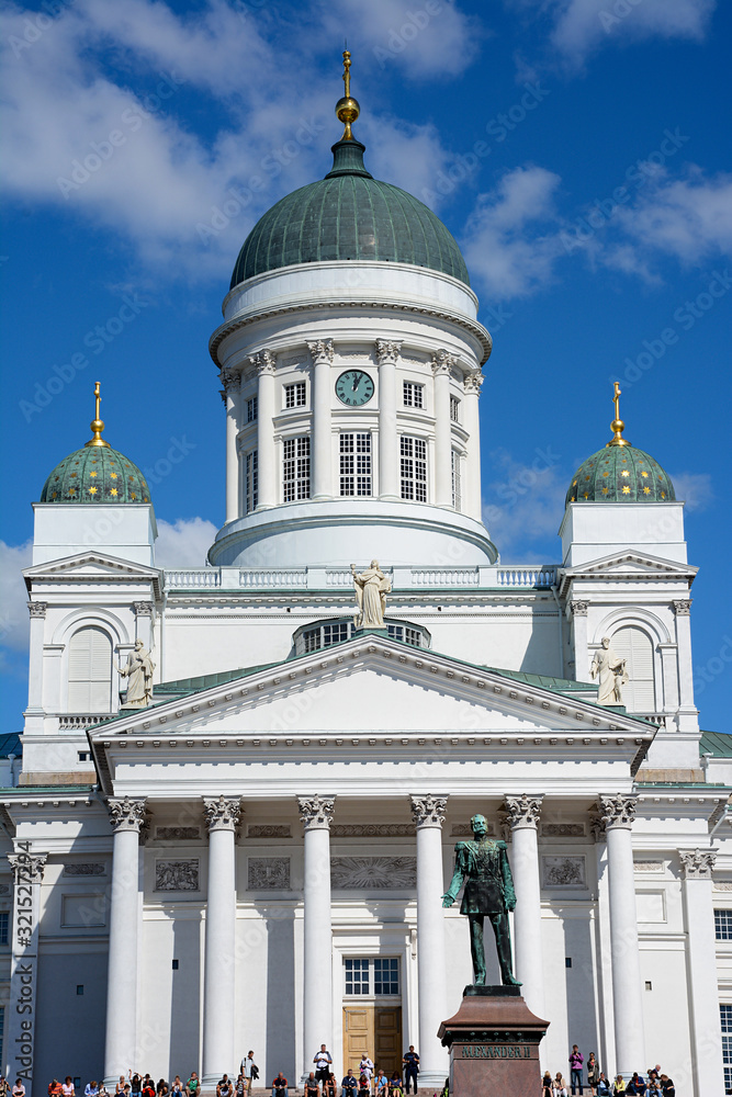 Front of the dom in helsinki with visitors Front of the dom in helsinki with visitors