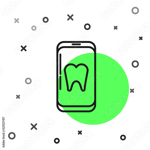 Black line Online dental care icon isolated on white background. Dental service information call center. Vector Illustration