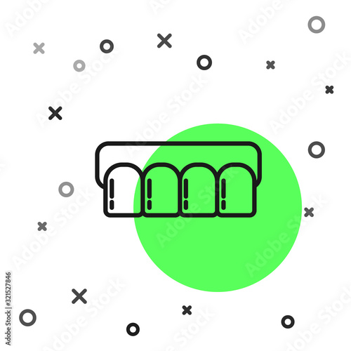 Black line Dentures model icon isolated on white background. Teeth of the upper jaw. Dental concept. Vector Illustration