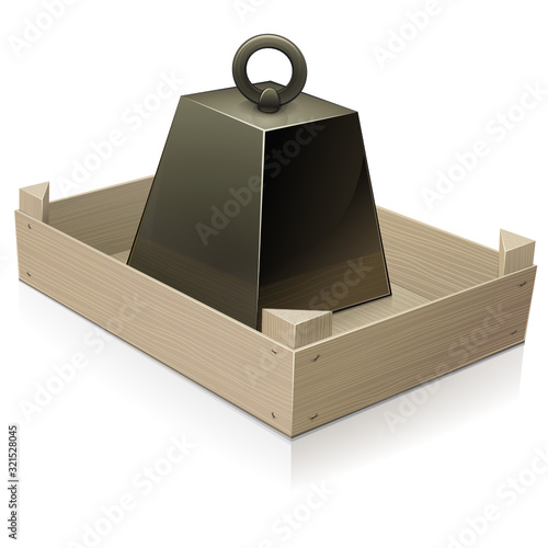 Cageot en bois avec un poids (reflet)	