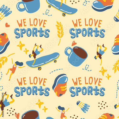 Back to School elements on pastel background : Seamless Pattern : Vector Illustration