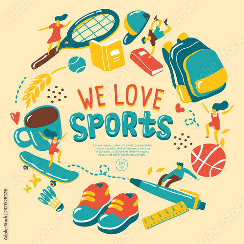 Card template with Back to School elements on pastel background : Vector Illustration