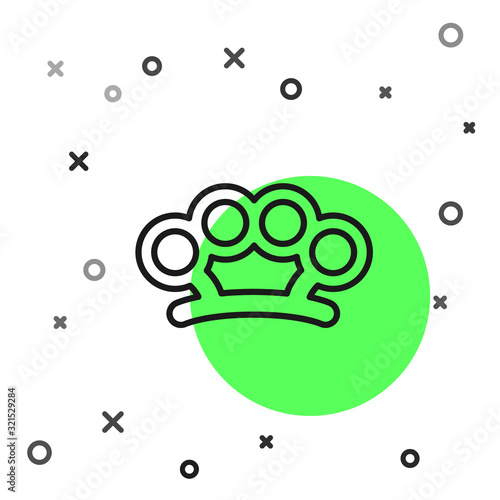 Black line Brass knuckles icon isolated on white background. Vector Illustration