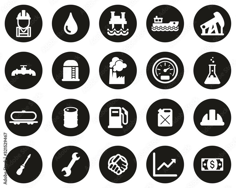 Oil Industry Or Offshore Oil Platform Icons White On Black Flat Design Circle Set Big Oil Industry Or Offshore Oil Platform Icons White On Black Flat Design Circle Set Big