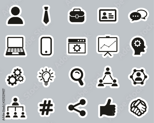Office Worker Icons Black & White Sticker Set Big