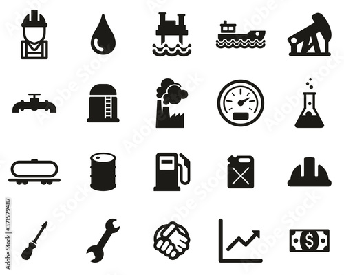 Oil Industry Or Offshore Oil Platform Icons Black & White Set Big