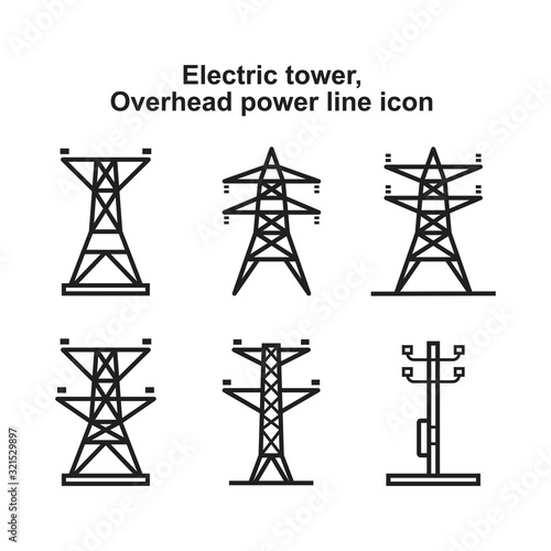 Electric tower, Overhead power line icon template black color editable. Electric tower, Overhead power line icon symbol Flat vector illustration for graphic and web design.