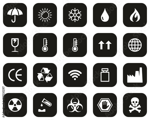 Package Symbols & Cargo Symbols Icons White On Black Flat Design Set Big