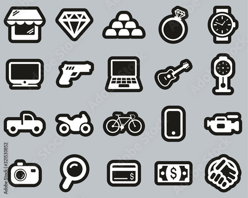 Pawn Shop Or Thrift Store Icons White On Black Sticker Set Big