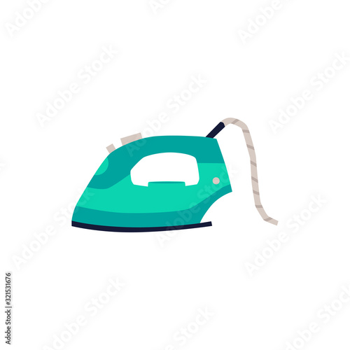 Modern electric iron or flatiron blue icon flat vector illustration isolated.