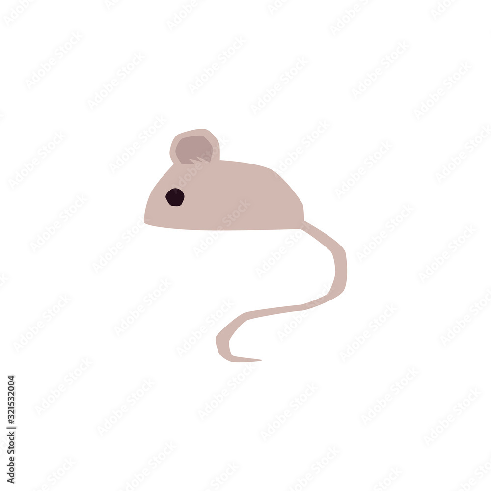 Cute little grey cartoon mouse with long tail - flat icon isolated on white background. Cute little grey cartoon mouse with long tail - flat icon isolated on white background.