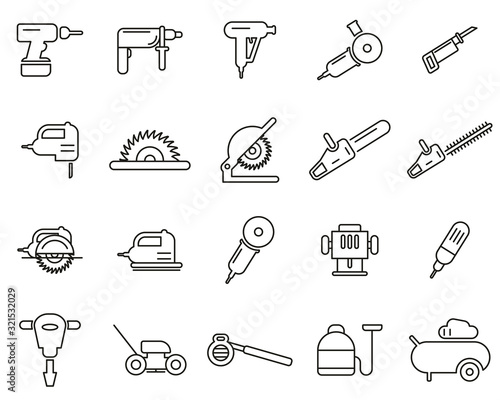 Power Tools Icons Black & White Set Thin Line Big