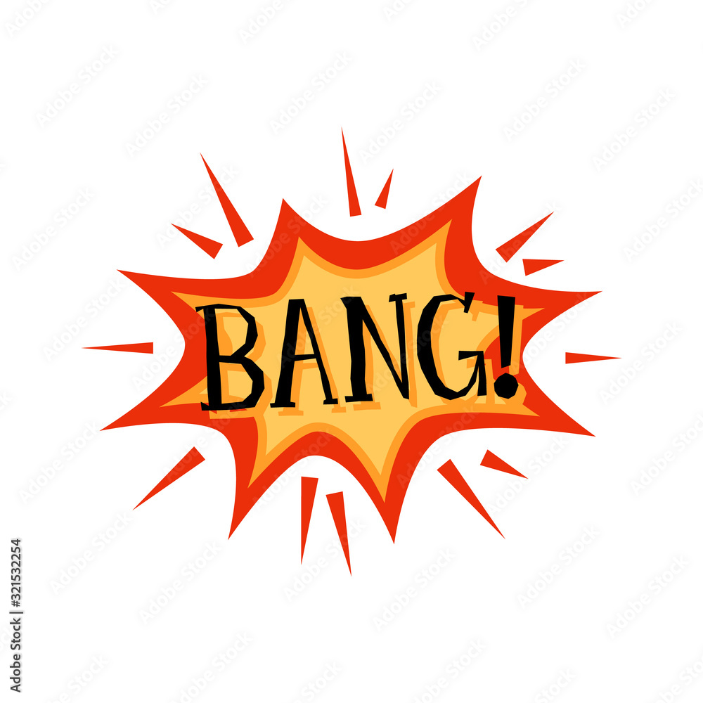 Bang - text on badge in explosion shape, cartoon vector illustration isolated. Bang - text on badge in explosion shape, cartoon vector illustration isolated.