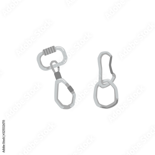 Safety lock or metal carabiner of alpinist ropes vector illustration isolated.