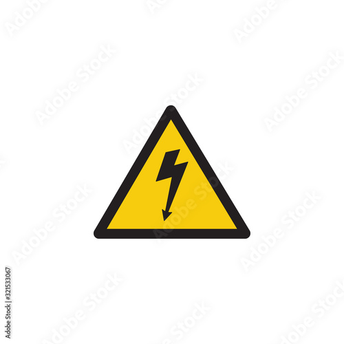 High voltage danger sign with lightning bolt arrow inside yellow triangle