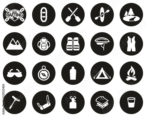 Rafting Or White Water Rafting Icons White On Black Flat Design Circle Set Big