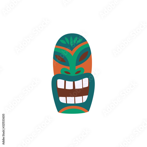 Hawaiian idol tiki mask with face icon flat cartoon vector illustration isolated.