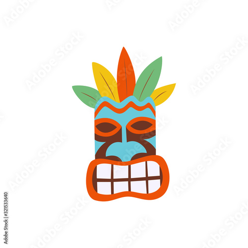 Hawaiian tiki mask colorful icon flat cartoon vector illustration isolated.