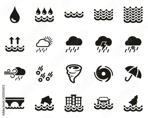 Rain & Flood Icons Black & White Set Big
