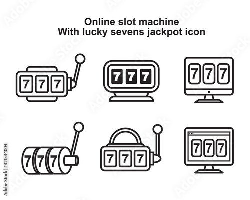online slot machine with lucky sevens jackpot icon template black color editable. online slot machine with lucky sevens jackpot icon symbol Flat vector illustration for graphic and web design.