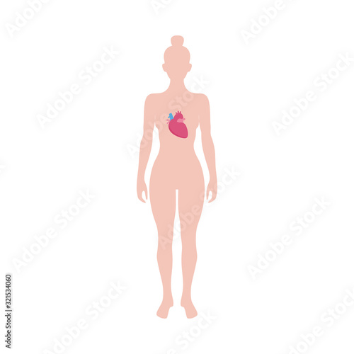 Human body with heart inside - medicine diagram of standing woman