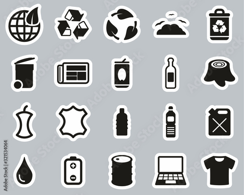 Recycling Or Upcycling Icons Black & White Sticker Set Big